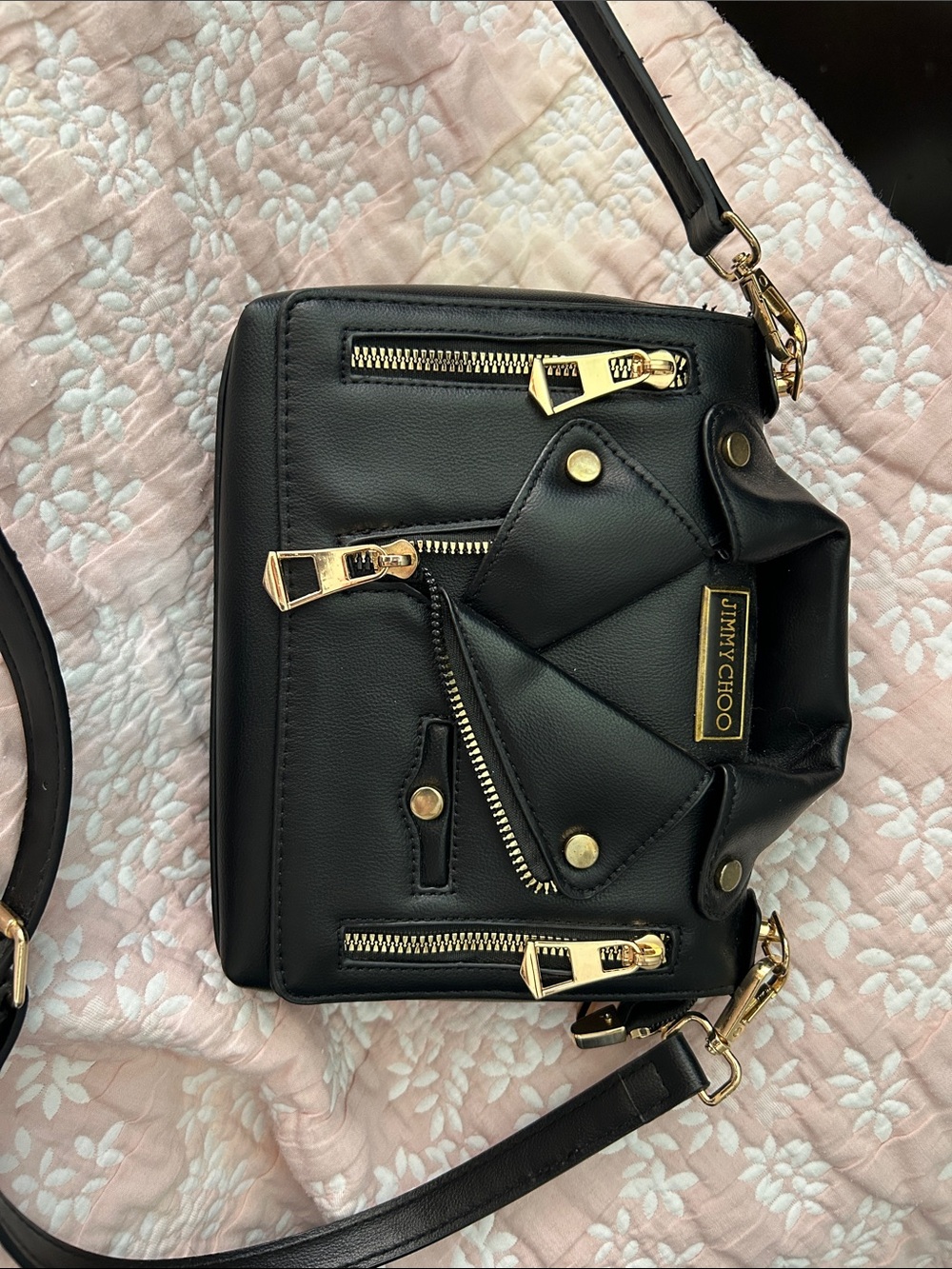 Jimmy Choo Black Leather Crossbody with Gold Hardware Accents